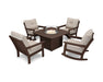 POLYWOOD Vineyard 5-Piece Deep Seating Rocking Chair Conversation Set with Fire Pit Table in Mahogany with Spiced Burlap fabric