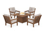 POLYWOOD Vineyard 5-Piece Conversation Set with Fire Pit Table in Slate Grey with Natural fabric