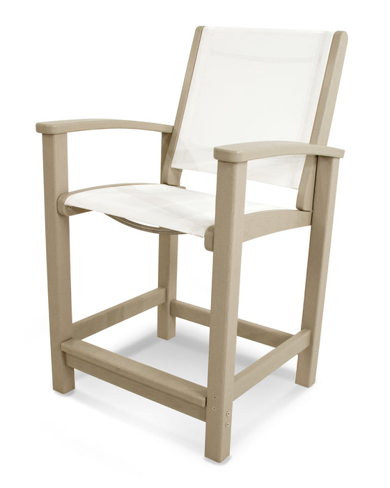 POLYWOOD Coastal Counter Chair in Sand with White fabric