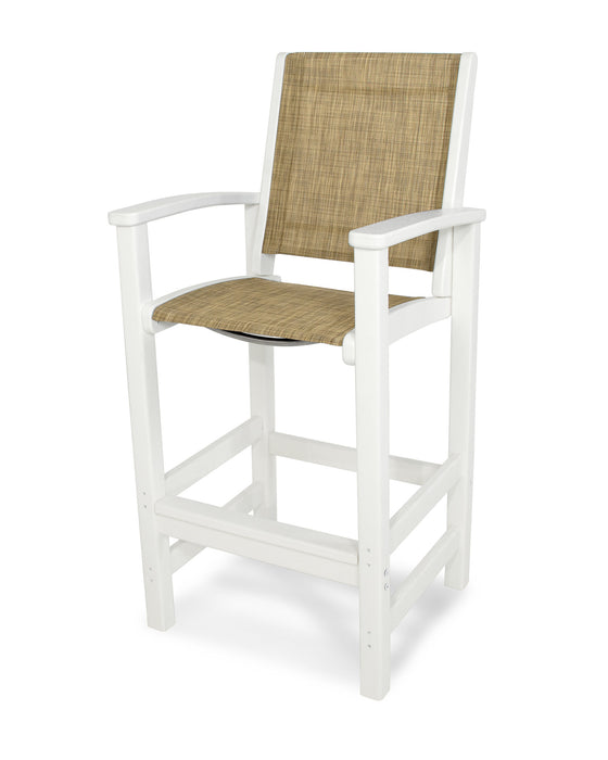 POLYWOOD Coastal Bar Chair in White with Burlap fabric