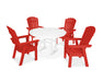 POLYWOOD Nautical Adirondack 5-Piece Round Trestle Dining Set in Sunset Red / White