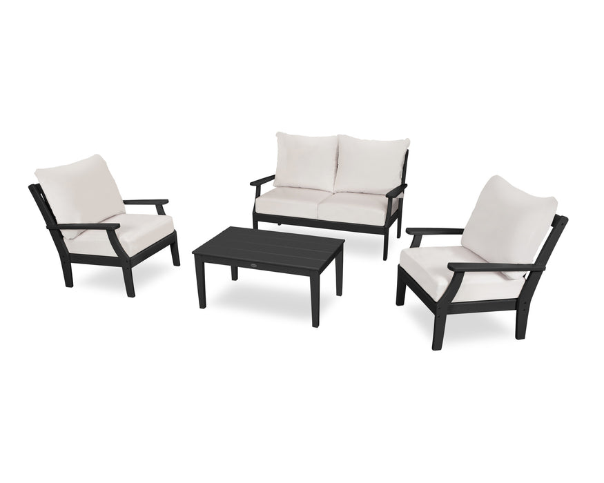POLYWOOD Braxton 4-Piece Deep Seating Chair Set in Sand with Ash Charcoal fabric