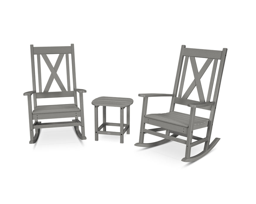 POLYWOOD Braxton 3-Piece Porch Rocking Chair Set in Slate Grey