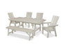 POLYWOOD Modern Curveback Adirondack 6-Piece Rustic Farmhouse Dining Set with Bench in Sand