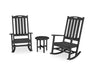 POLYWOOD Nautical 3-Piece Porch Rocking Chair Set in Black
