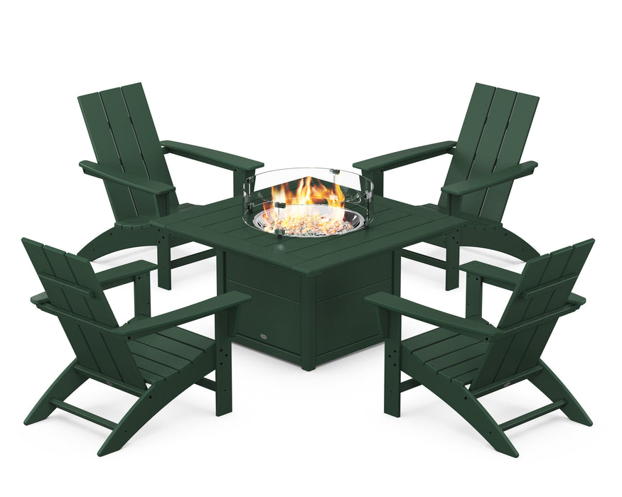 POLYWOOD Modern 5-Piece Adirondack Chair Conversation Set with Fire Pit Table
