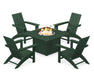 POLYWOOD Modern 5-Piece Adirondack Chair Conversation Set with Fire Pit Table in Green