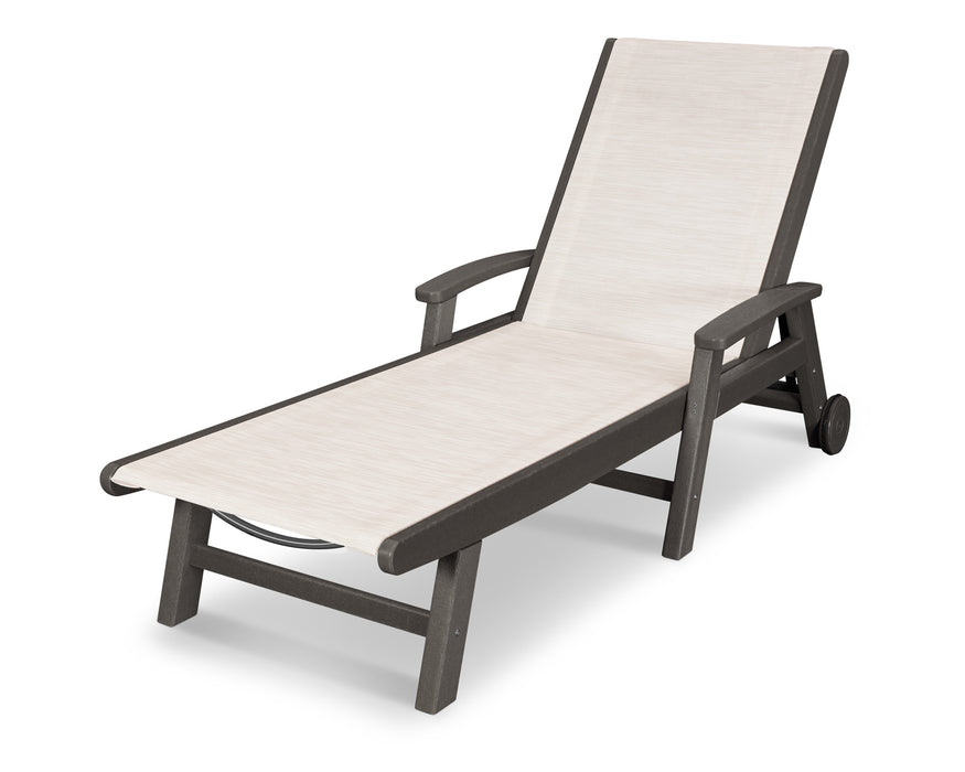 POLYWOOD Coastal Chaise with Wheels in Vintage Coffee with Parchment fabric