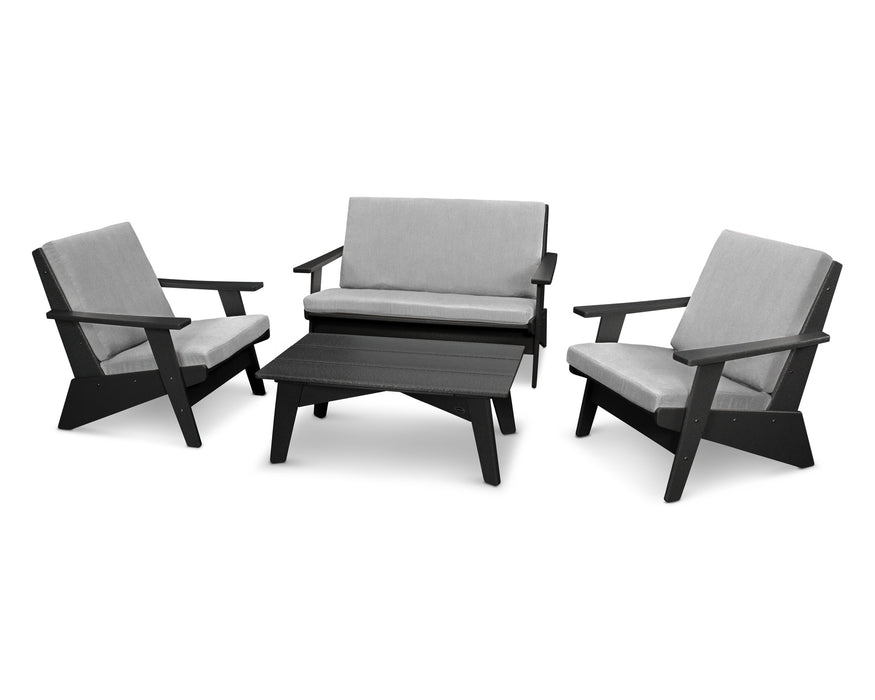 POLYWOOD Riviera Modern Lounge 4-Piece Set in Slate Grey with Natural fabric
