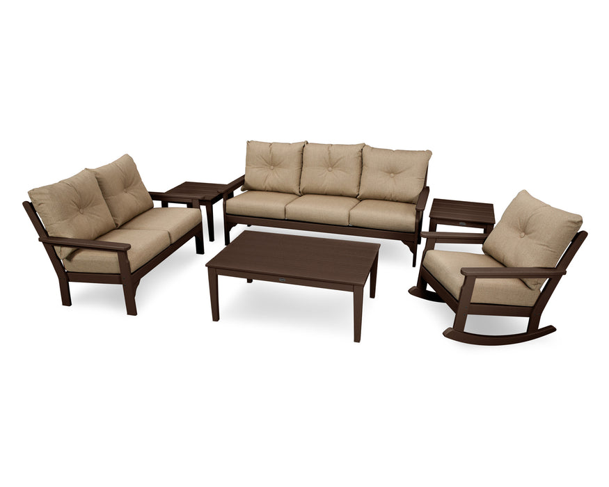 POLYWOOD Vineyard 6-Piece Deep Seating Set in Mahogany with Sesame fabric