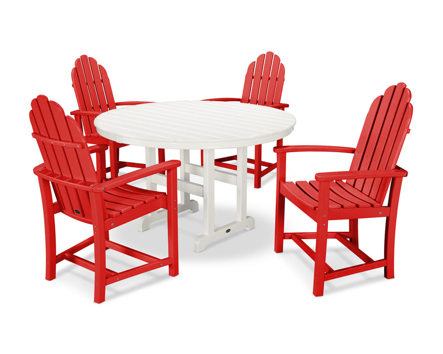 POLYWOOD Classic Adirondack Dining 5-Piece Set in Sunset Red / White