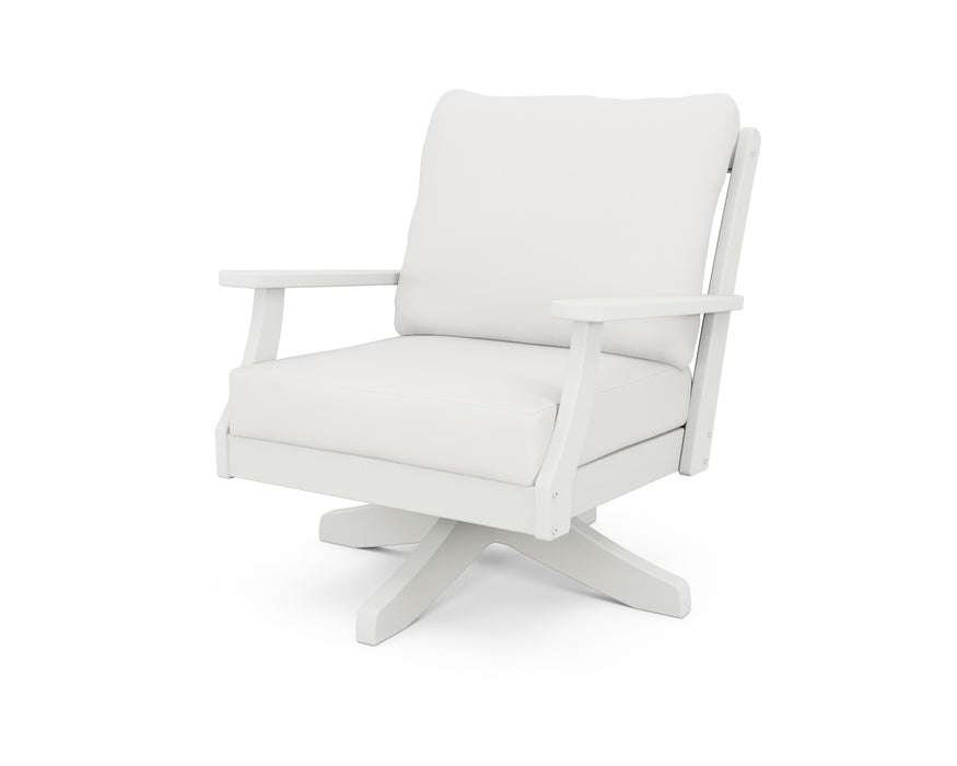 POLYWOOD Braxton Deep Seating Swivel Chair in Vintage White with Natural Linen fabric
