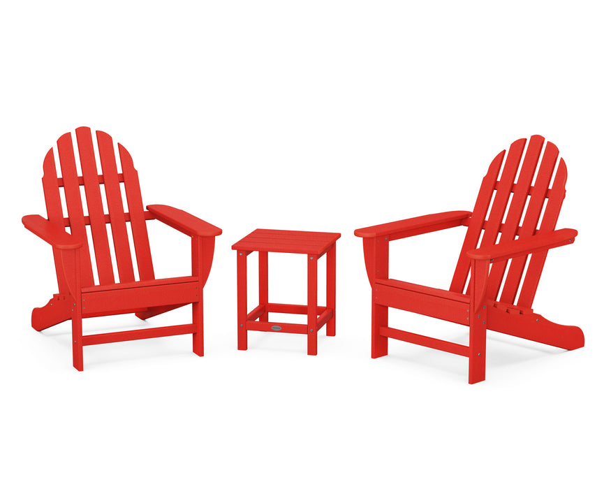 POLYWOOD Classic Folding Adirondack 3-Piece Set with Long Island 18" Side Table in Sunset Red