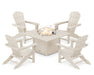 POLYWOOD Palm Coast 5-Piece Adirondack Chair Conversation Set with Fire Pit Table in Sand