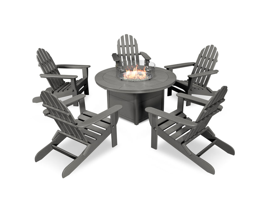 POLYWOOD Classic Folding Adirondack 6-Piece Conversation Set with Fire Pit Table in Slate Grey