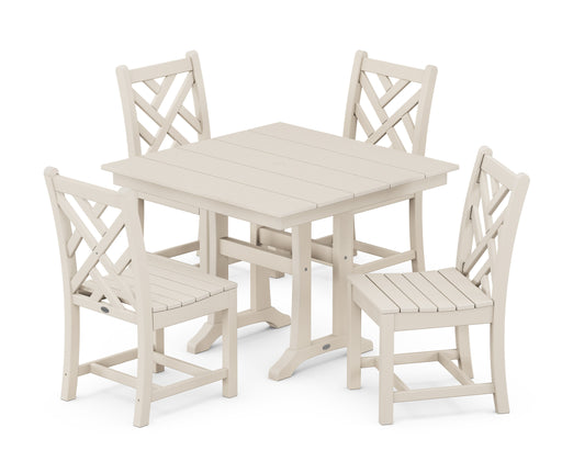 POLYWOOD Chippendale 5-Piece Farmhouse Trestle Side Chair Dining Set in Sand