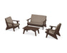 POLYWOOD Riviera Modern Lounge 4-Piece Set in Mahogany with Spiced Burlap fabric