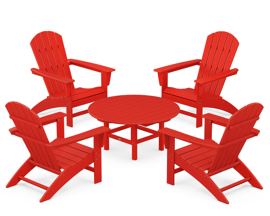 POLYWOOD Nautical 5-Piece Adirondack Chair Conversation Set in Sunset Red