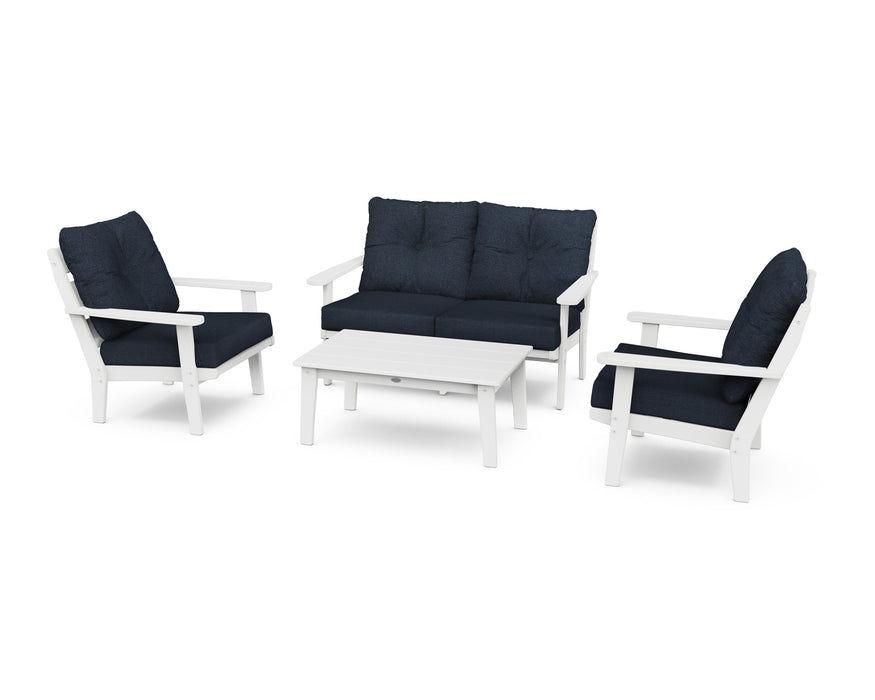 POLYWOOD Lakeside 4-Piece Deep Seating Set in Vintage White with Weathered Tweed fabric