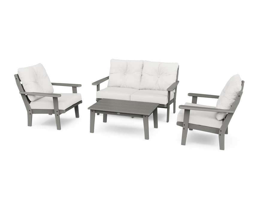 POLYWOOD Lakeside 4-Piece Deep Seating Set in Mahogany with Spiced Burlap fabric