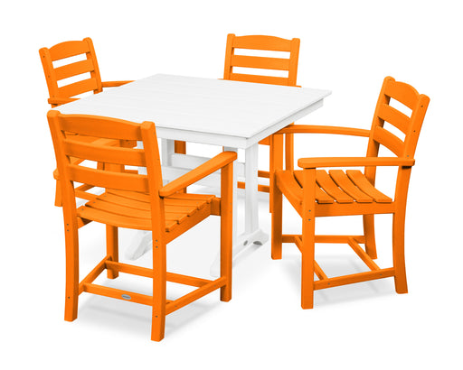 POLYWOOD La Casa Café 5-Piece Farmhouse Trestle Arm Chair Dining Set in Tangerine / White