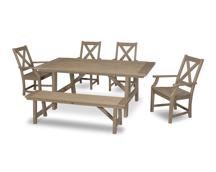 POLYWOOD Braxton 6-Piece Rustic Farmhouse Arm Chair Dining Set with Bench in Vintage Sahara