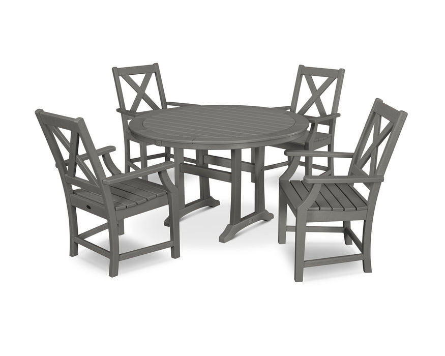 POLYWOOD Braxton 5-Piece Nautical Trestle Arm Chair Dining Set in Slate Grey