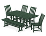 POLYWOOD Vineyard 6-Piece Farmhouse Trestle Side Chair Dining Set with Bench in Green