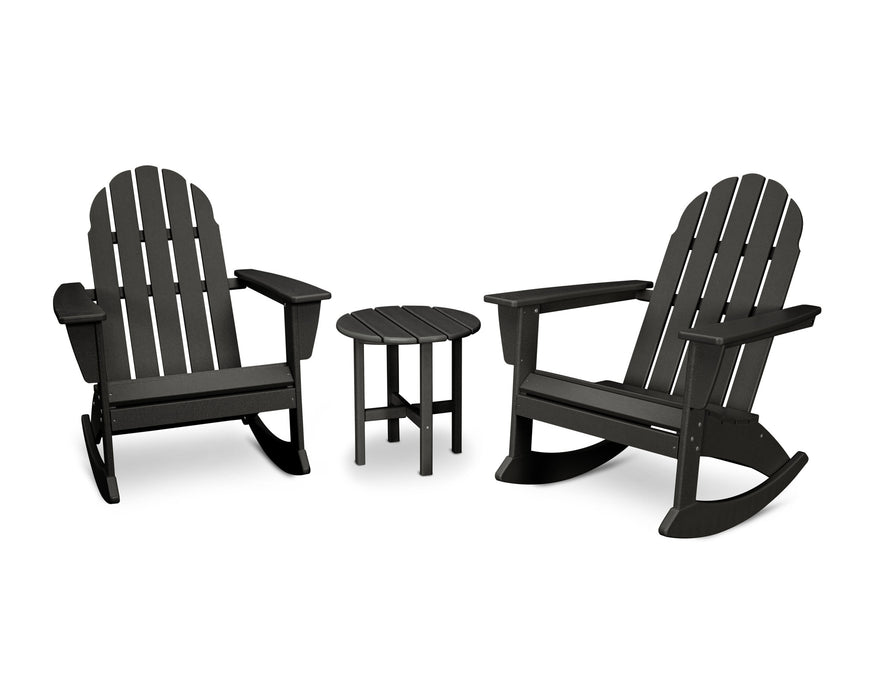 POLYWOOD Vineyard 3-Piece Adirondack Rocking Chair Set in Black
