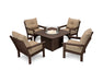 POLYWOOD Vineyard 5-Piece Conversation Set with Fire Pit Table in White with Air Blue fabric