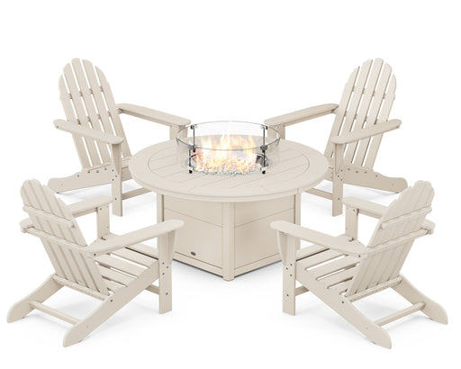 POLYWOOD Classic Adirondack 5-Piece Conversation Set with Fire Pit Table in Sand