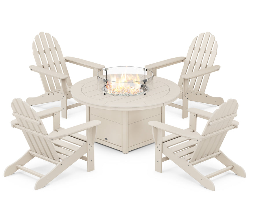 POLYWOOD Classic Adirondack 5-Piece Conversation Set with Fire Pit Table in Sand