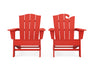 POLYWOOD Wave 2-Piece Adirondack Chair Set with The Crest Chair in Sunset Red
