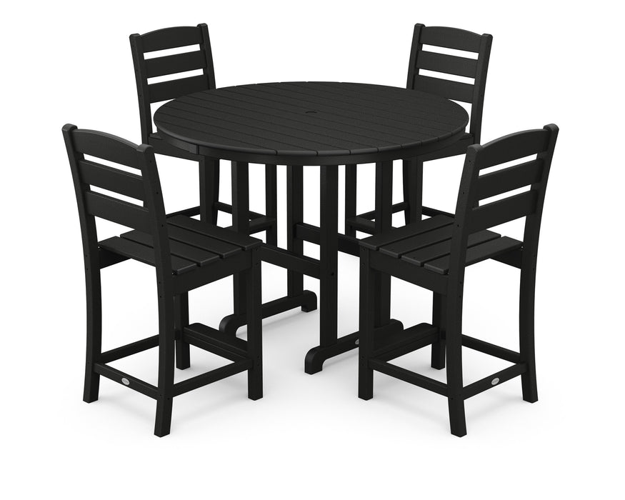 POLYWOOD Lakeside 5-Piece Round Counter Side Chair Set in Black