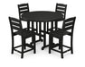 POLYWOOD Lakeside 5-Piece Round Counter Side Chair Set in Black