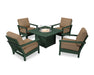 POLYWOOD Harbour 5-Piece Conversation Set with Fire Pit Table in Slate Grey with Natural Linen fabric