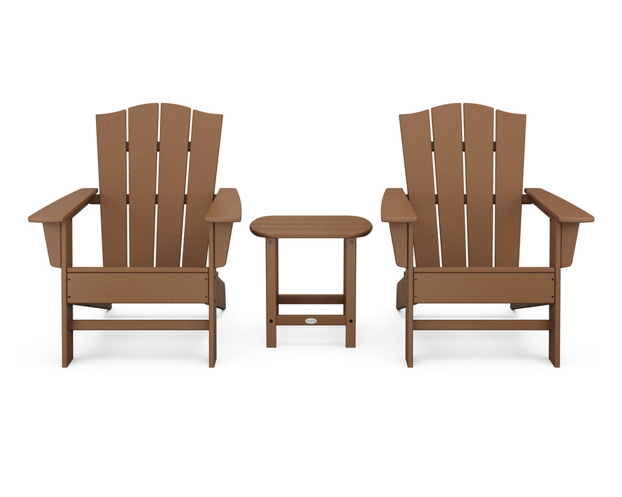 POLYWOOD Wave 3-Piece Adirondack Chair Set with The Crest Chairs in Teak