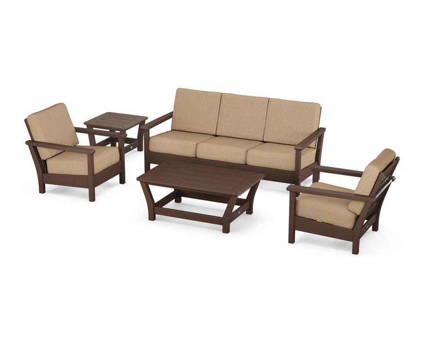 POLYWOOD Harbour 5-Piece Deep Seating Set in Mahogany with Sesame fabric