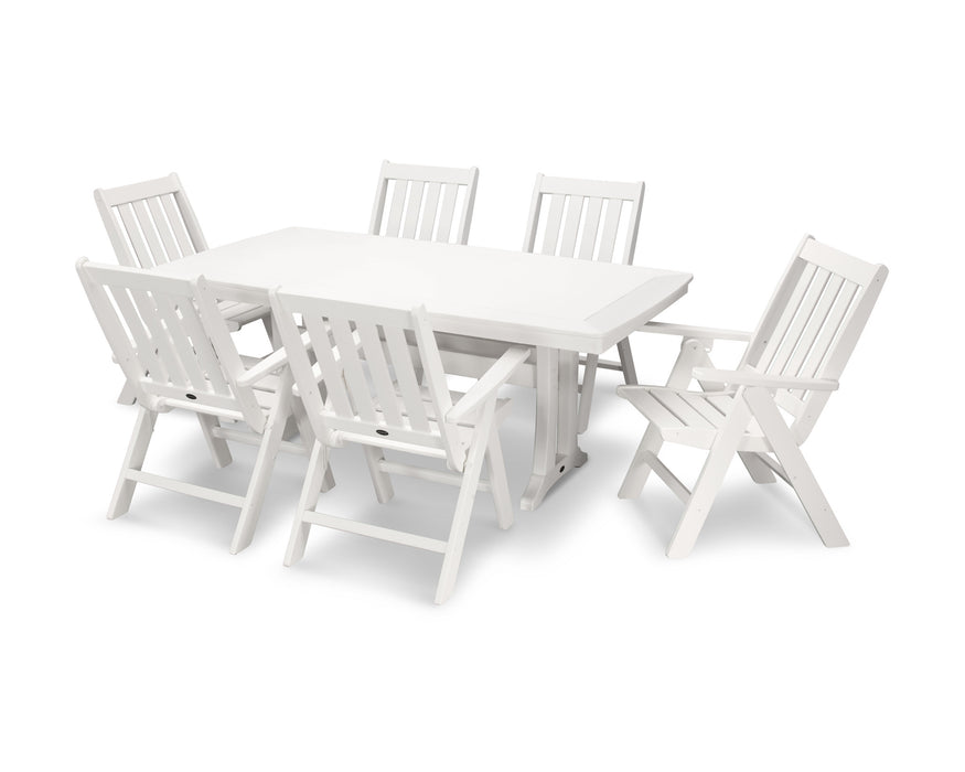 POLYWOOD Vineyard 7-Piece Nautical Trestle Folding Dining Set in White