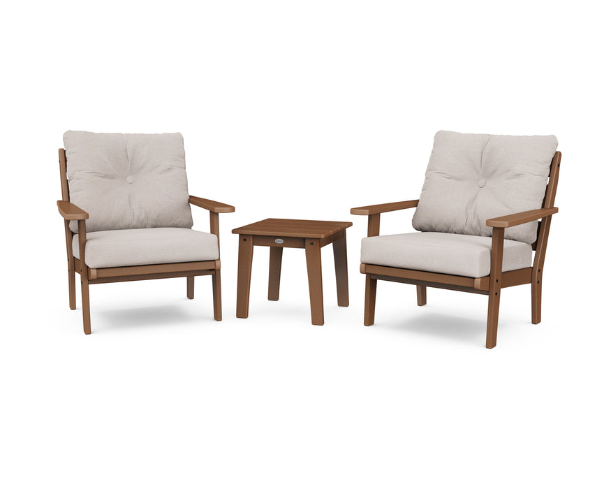 POLYWOOD Lakeside 3-Piece Deep Seating Chair Set in Teak with Dune Burlap fabric