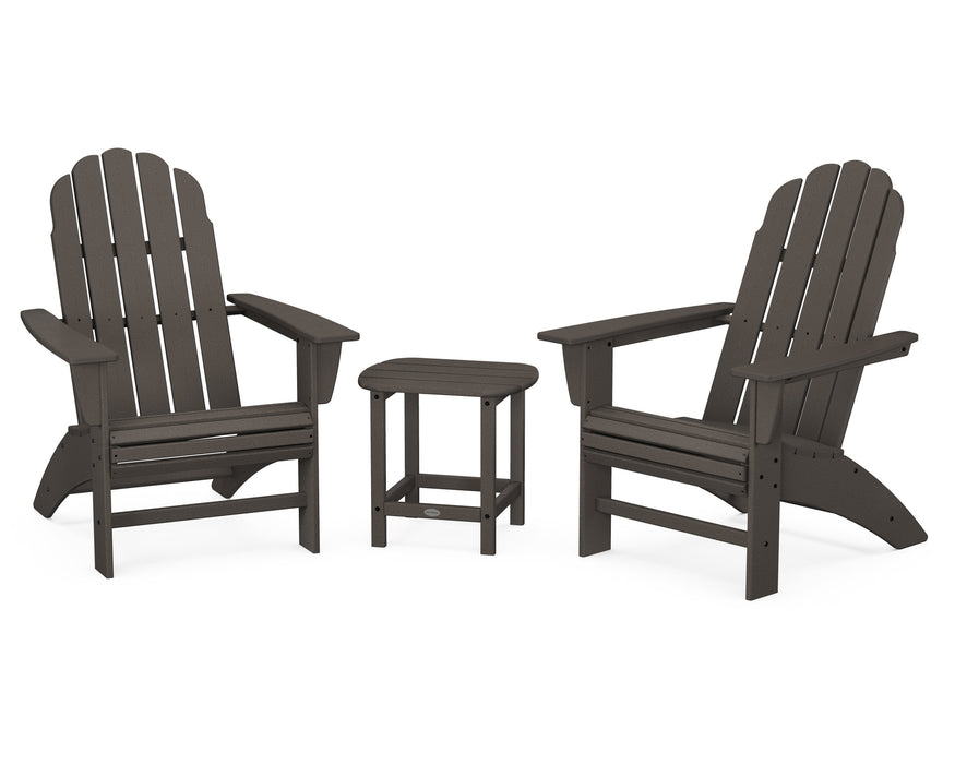 POLYWOOD Vineyard 3-Piece Curveback Adirondack Set with South Beach 18" Side Table in Vintage Coffee
