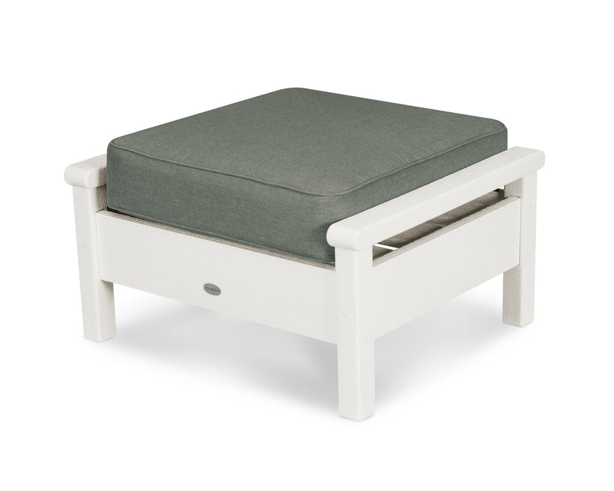 POLYWOOD Harbour Deep Seating Ottoman in Vintage White with Cast Sage fabric