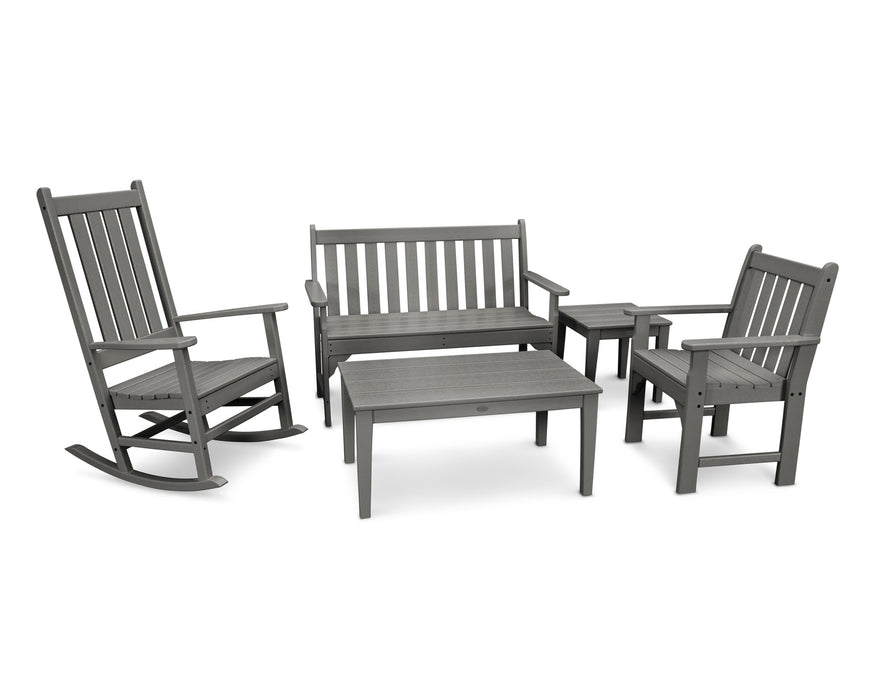 POLYWOOD Vineyard 5-Piece Bench & Rocking Chair Set in Slate Grey