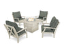 POLYWOOD Braxton 5-Piece Deep Seating Conversation Set with Fire Pit Table in Mahogany with Spiced Burlap fabric