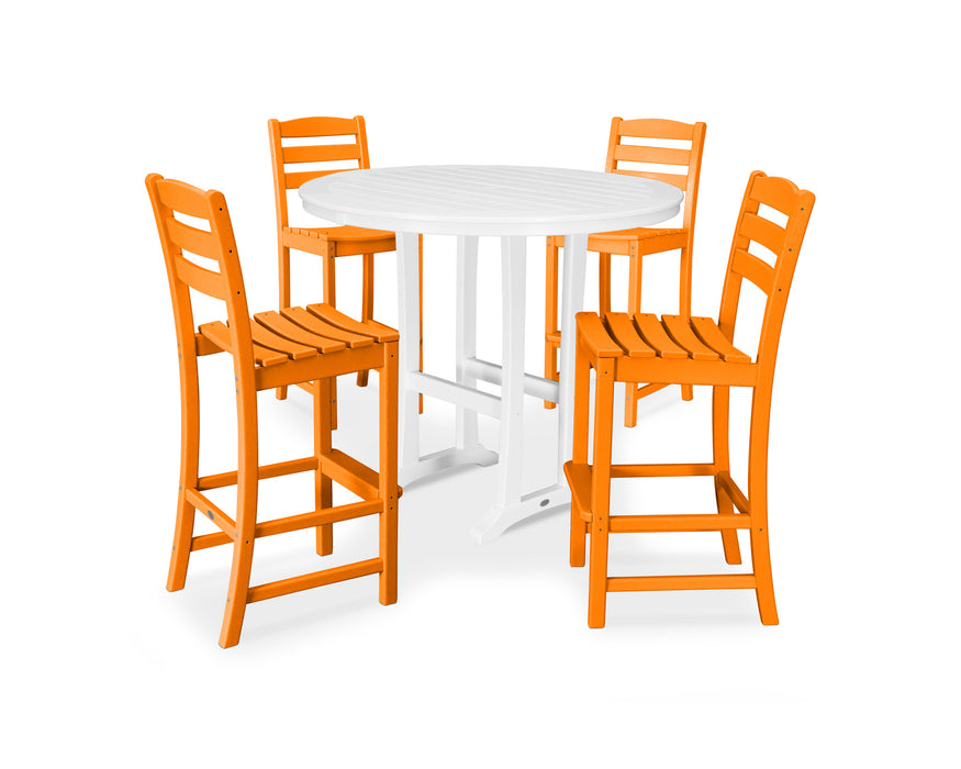 POLYWOOD 5 Piece La Casa Side Chair Bar Dining Set in Tangerine / White