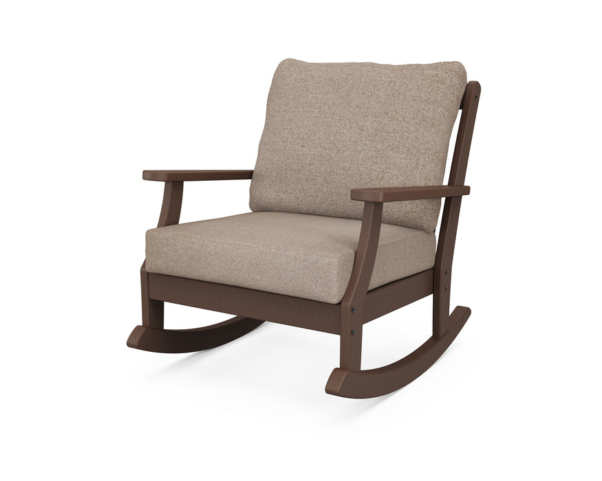 POLYWOOD Braxton Deep Seating Rocking Chair in Vintage Coffee with Natural Linen fabric