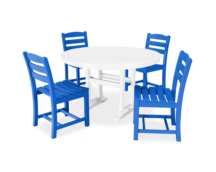 POLYWOOD 5 Piece La Casa Side Chair Dining Set in Pacific Blue / White