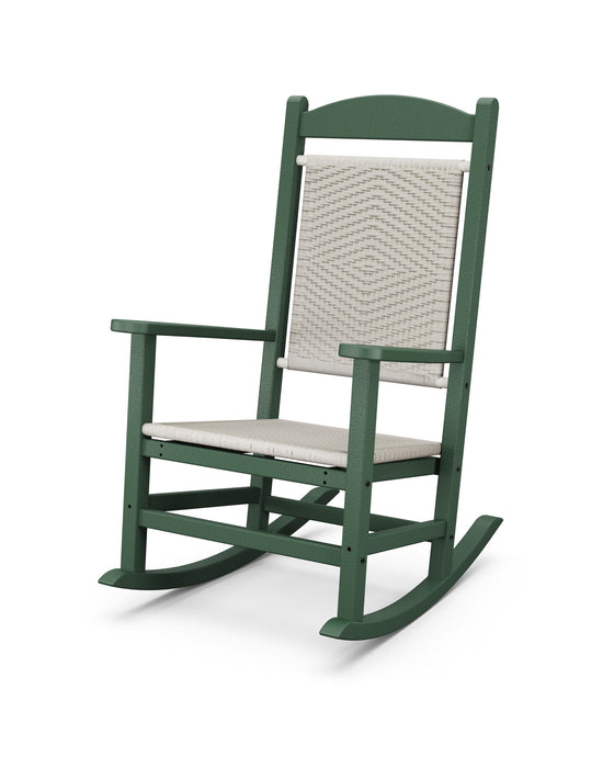 POLYWOOD Presidential Woven Rocking Chair in Green / White Loom