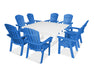 POLYWOOD Nautical Adirondack 9-Piece Trestle Dining Set in Pacific Blue / White