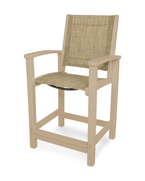 POLYWOOD Coastal Counter Chair in Sand with Burlap fabric